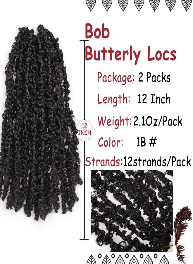 Beverlee Butterfly Locs Crochet Hair Short 2 Packs Black Crochet Bob Hair 12 Inch Messy Distressed Faux Locs Crochet Braids Pre-twisted Soft Locs Hair for Women #1B… - Image 2